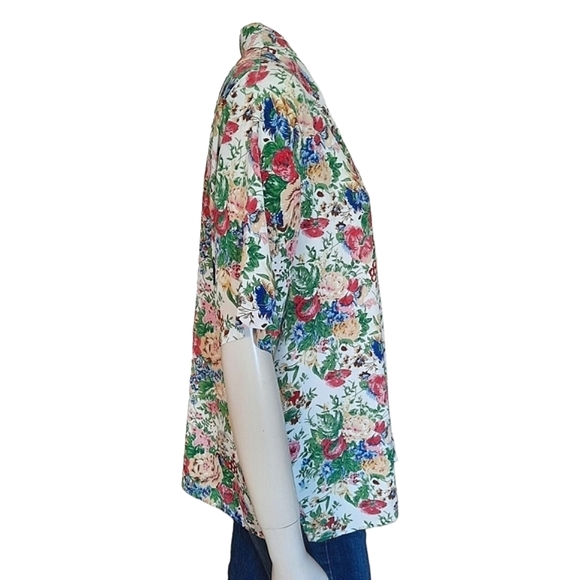 VINTAGE 80s Floral Blouse size XL Button Front Short Sleeve Grannycore - Picture 5 of 9